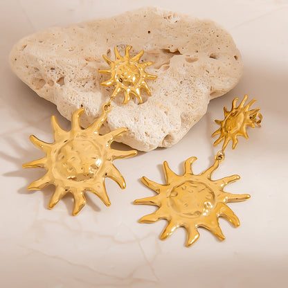 Sun Pendant Stainless Steel Stud Earrings Trendy Luxury Jewelry