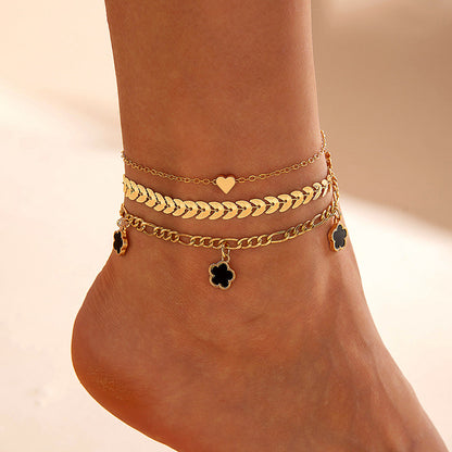 Trendy Alloy Five-Leaf Clover Bracelet Jewelry Set