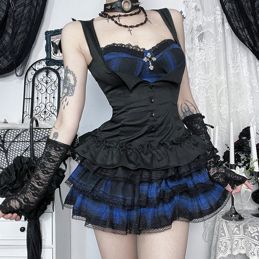 Checkered Midi Skirt Dark Aesthetic Street Style