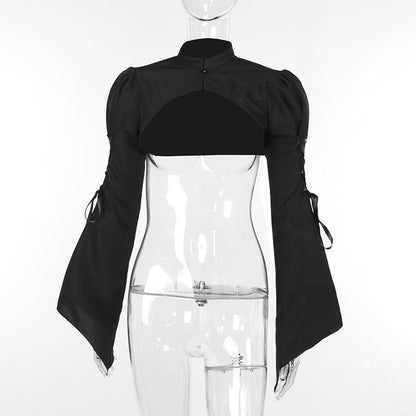 Trendy Short Sleeve Tie Front Top with Flare Sleeves