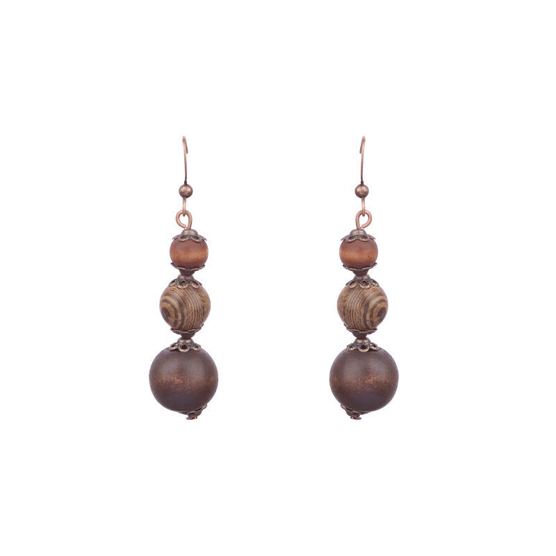 Retro Water Drop Shape Wooden Earrings Handcrafted with Tassels