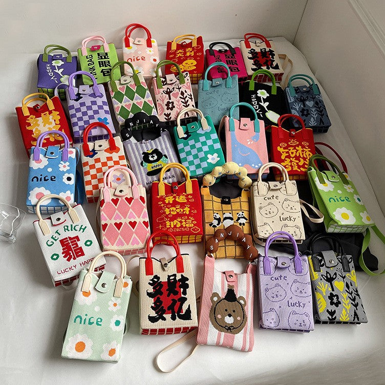 Mini Crossbody Phone Bag Cute Knitted Coin Purse Fashionable Street Style