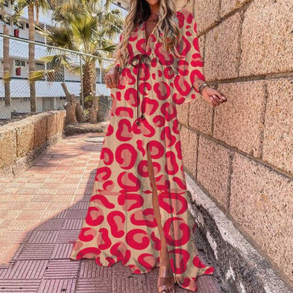Elegant Floral Maxi Dress with Bow Tie Detail
