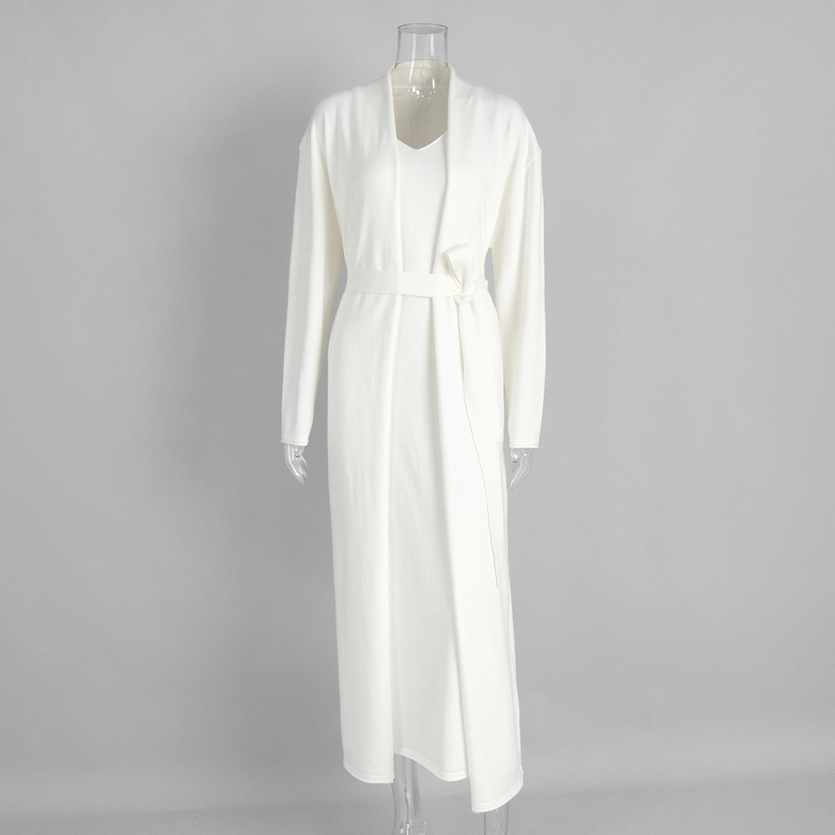 Knitted Long Sleeve Cardigan And Camisole Dress Set Soft Casual Ensemble