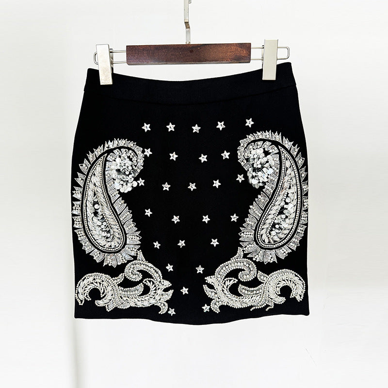 Beaded Sequin Halter Top Skirt Set