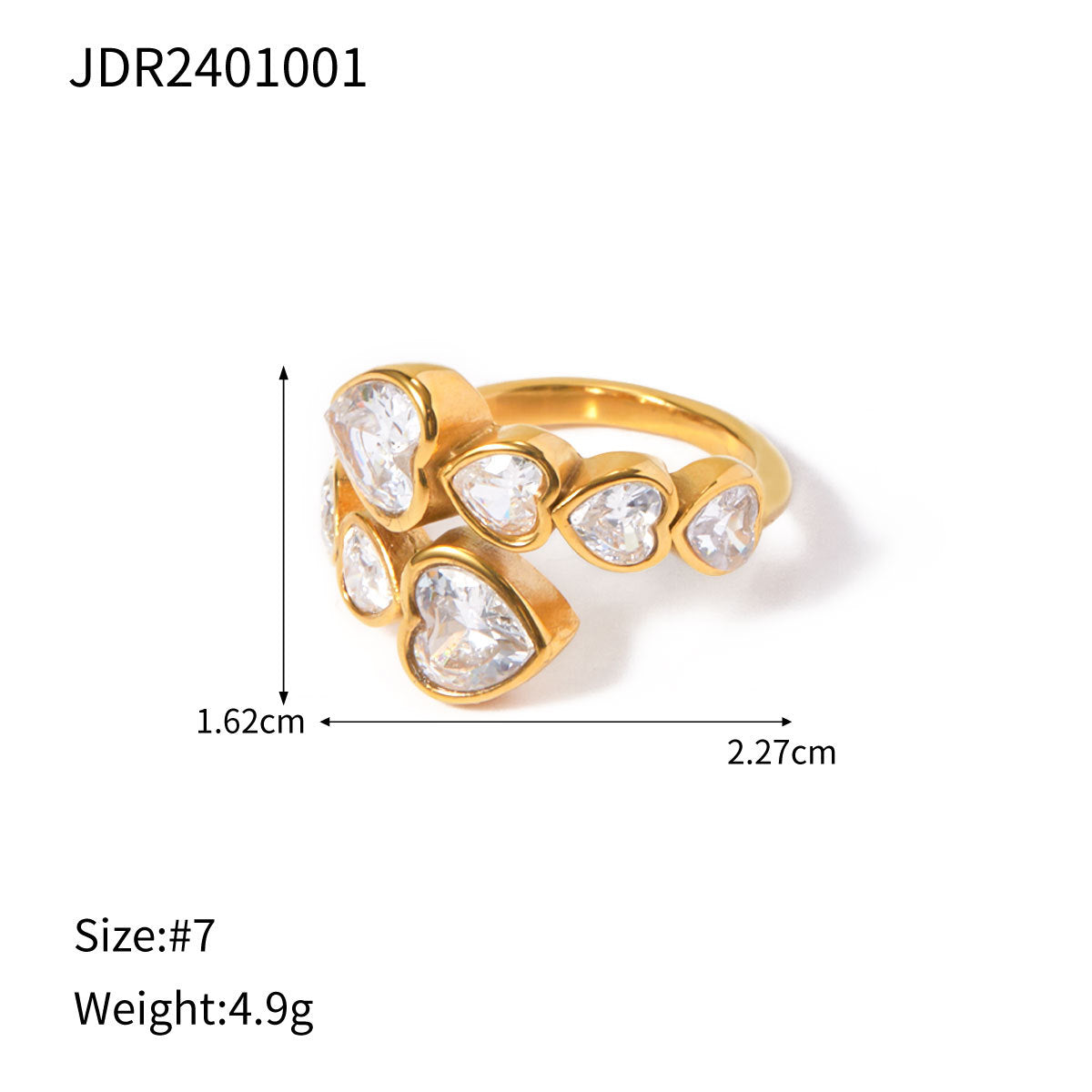Love Heart Rhinestone Adjustable Ring