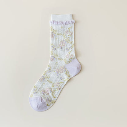 Rufia - Adorable Purple Patterned Sheer Socks
