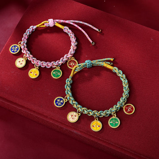 Tibetan Handwoven Colorful Five Way God Of Wealth Bracelet Rope Tangka God Of Wealth Green Tara Zakiram Bracelet