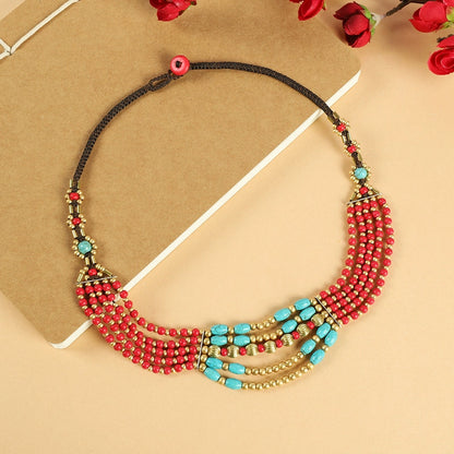 Original Design Retro Exotic Tibetan Nepalese Necklace Hand-Woven Ethnic Style Multi-Layer Forehead Headdress For Women