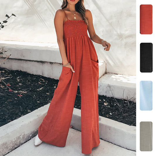 Trendy Solid Color Slim Fit Jumpsuit with Pockets