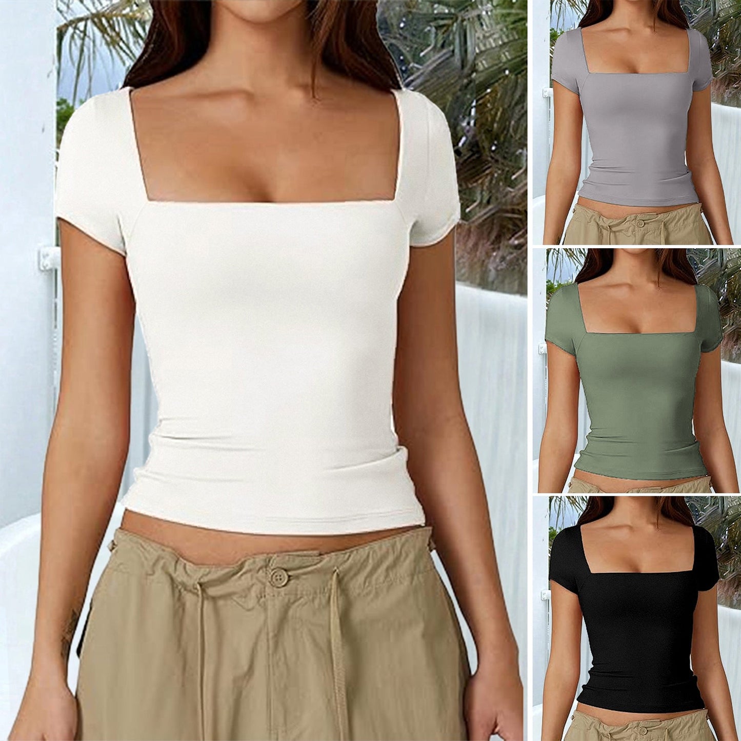 Casual Solid Color Short Sleeve T-Shirt for Women