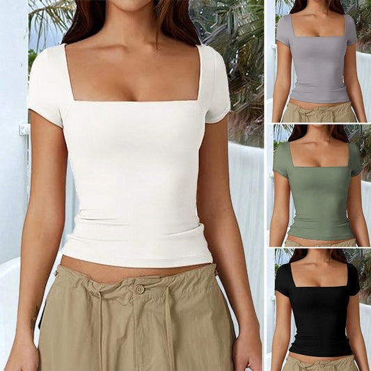 Casual Solid Color Short Sleeve T-Shirt for Women