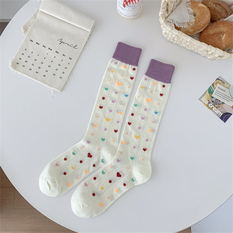 Rufia - Polka Dot and Heart Pattern Socks