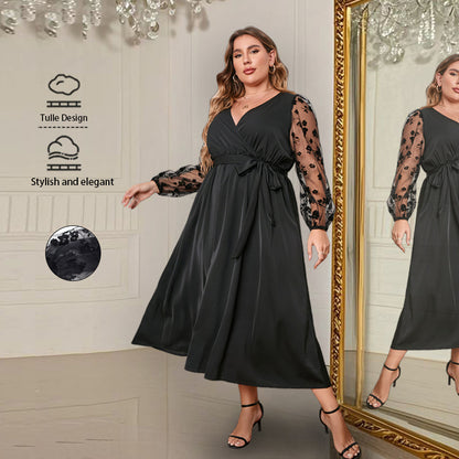 Fashionable Long Sleeve Loose Plus Size Dress with Geometric Pattern