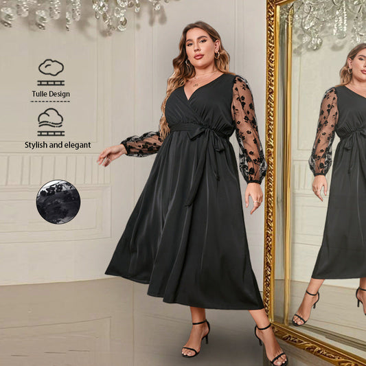 Fashionable Long Sleeve Loose Plus Size Dress With Geometric Pattern