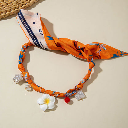 Chic Long Pendant Silk Scarf Necklace With Pearls