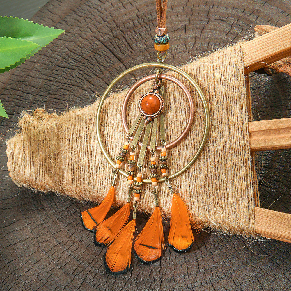 Bohemian Tassel Natural Feather Necklace Ethnic Vintage Jewelry