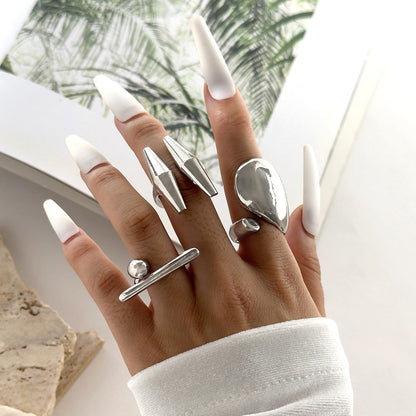 Geometric Metal Lava Line Open Ring Set - 4 Pieces
