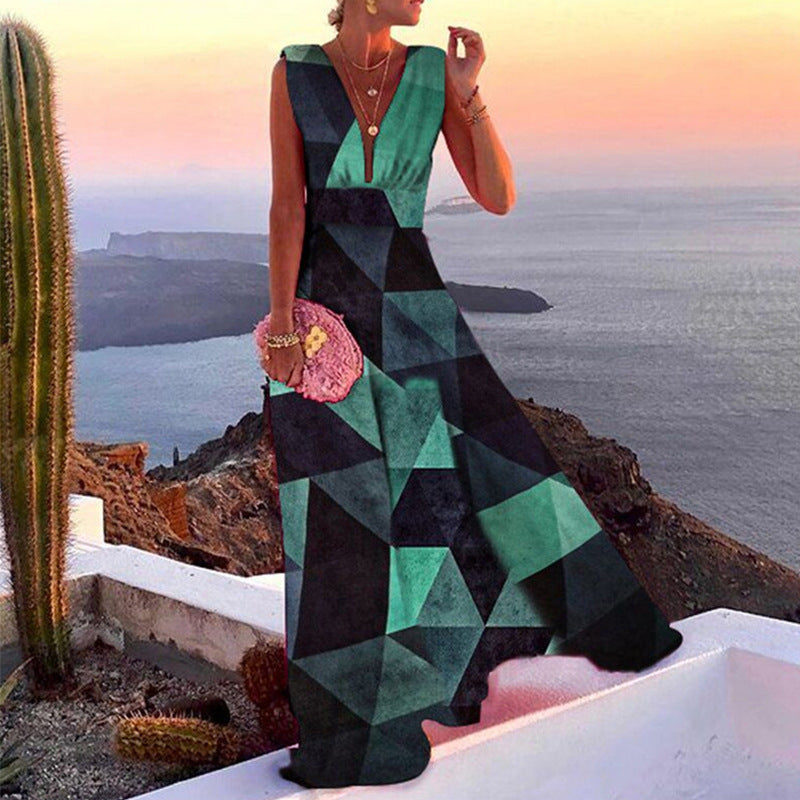 Trendy Floral Deep V Midi Dress Elegant Casual Dress