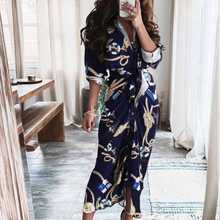Elegant Floral V-Neck High-Waisted Dress for Women
