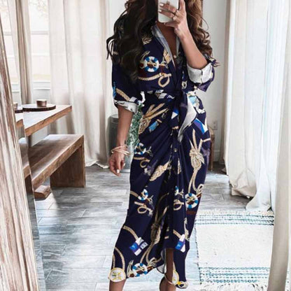 Elegant Floral V-Neck High-Waisted Dress for Women