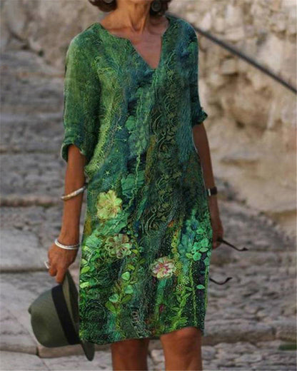 Vintage Style Loose A-Line Print Dress