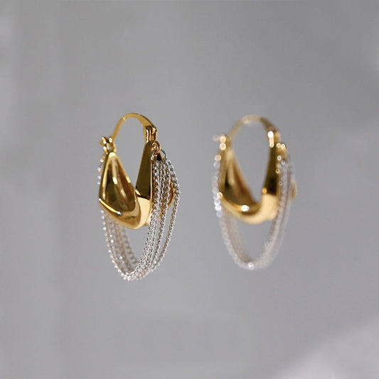 Gold Elegant Tassel Hoop Dangle Earrings