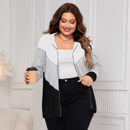 Color Block Loose Fit Cardigan Jacket For Women