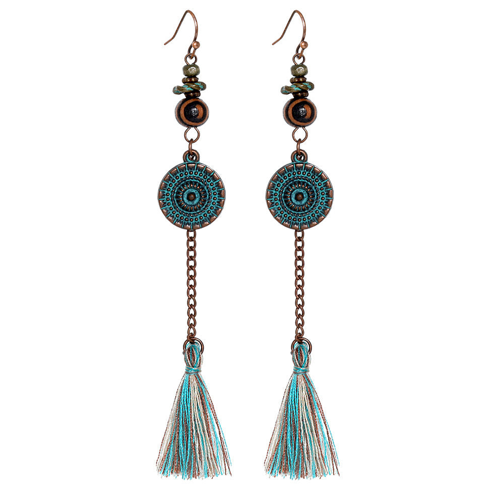 Bohemian Style Gemstone Tassel Earrings for Women