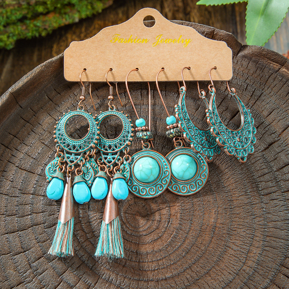 Vintage Bohemian Hollow Geometric Tassel Earrings