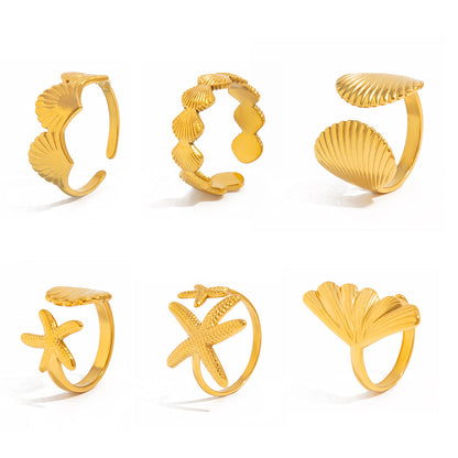 Starfish Shell Metal Ring Set Trendy Fashion Jewelry