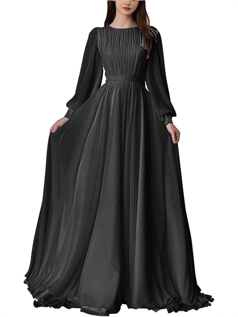 Elegant Long Sleeve A-Line Dress In White
