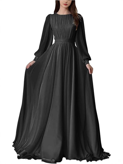 Elegant Long Sleeve A-Line Dress In White