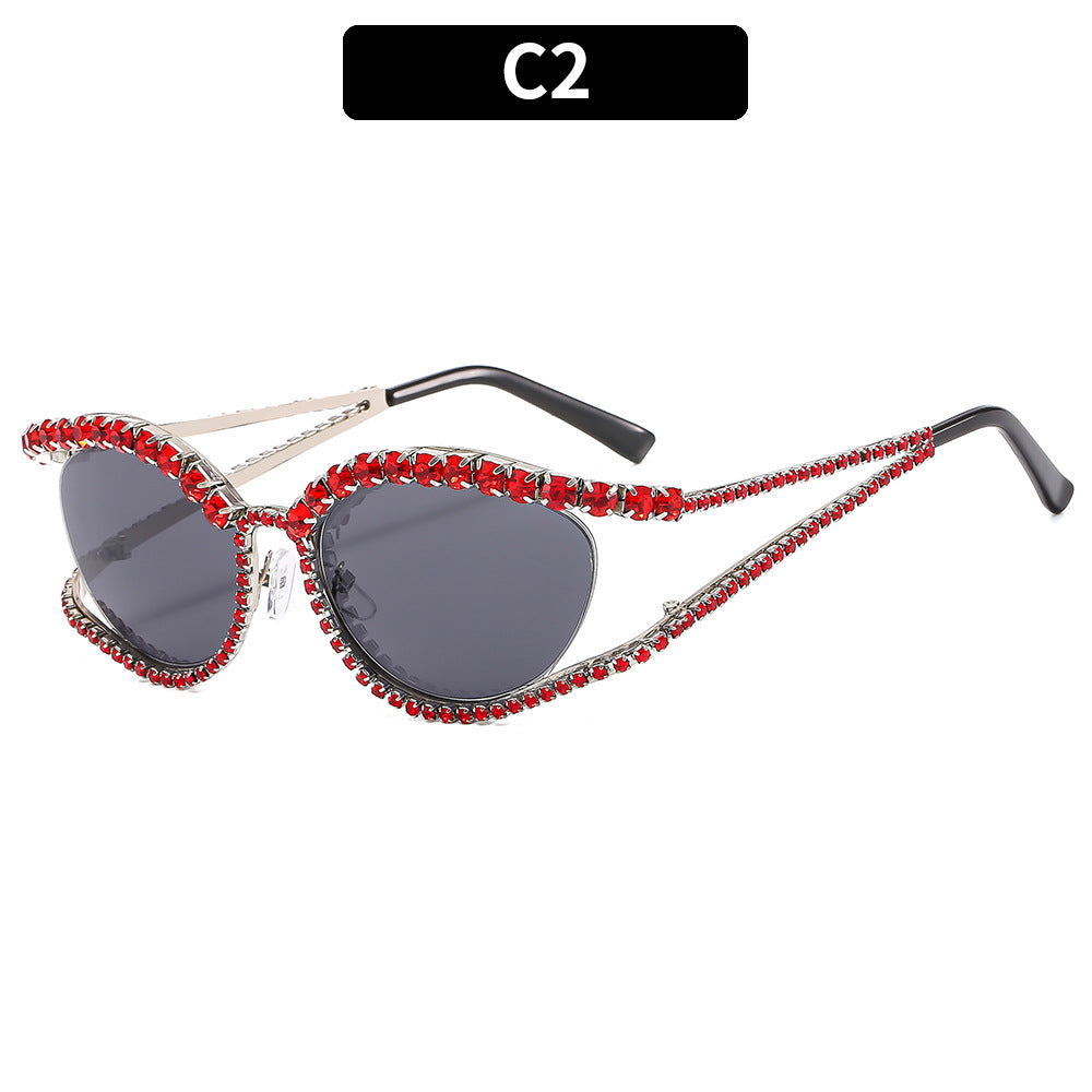 Cat Eye Bling Sunglasses Stylish Metal Frame UV400 Protection