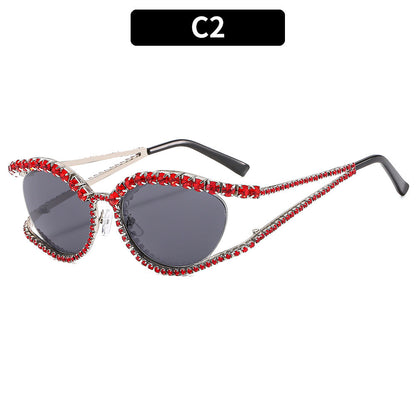 Cat Eye Bling Sunglasses Stylish Metal Frame UV400 Protection