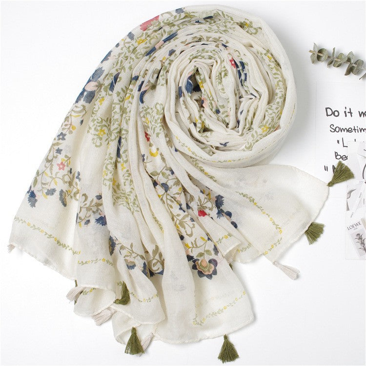 Japanese Literary And Artistic Fresh Cotton And Linen Scarf Retro Patchwork Bohemian Cashew Print Silk Scarf Beautiful Sunscreen Scarf