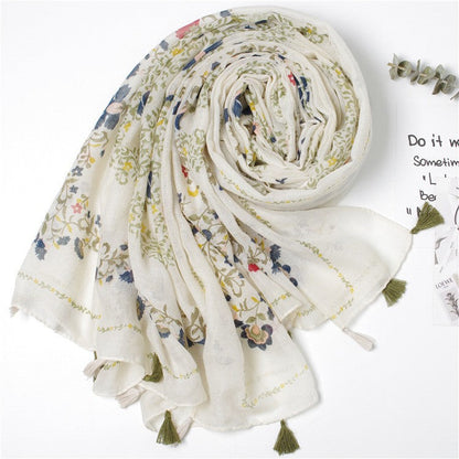 Japanese Literary And Artistic Fresh Cotton And Linen Scarf Retro Patchwork Bohemian Cashew Print Silk Scarf Beautiful Sunscreen Scarf