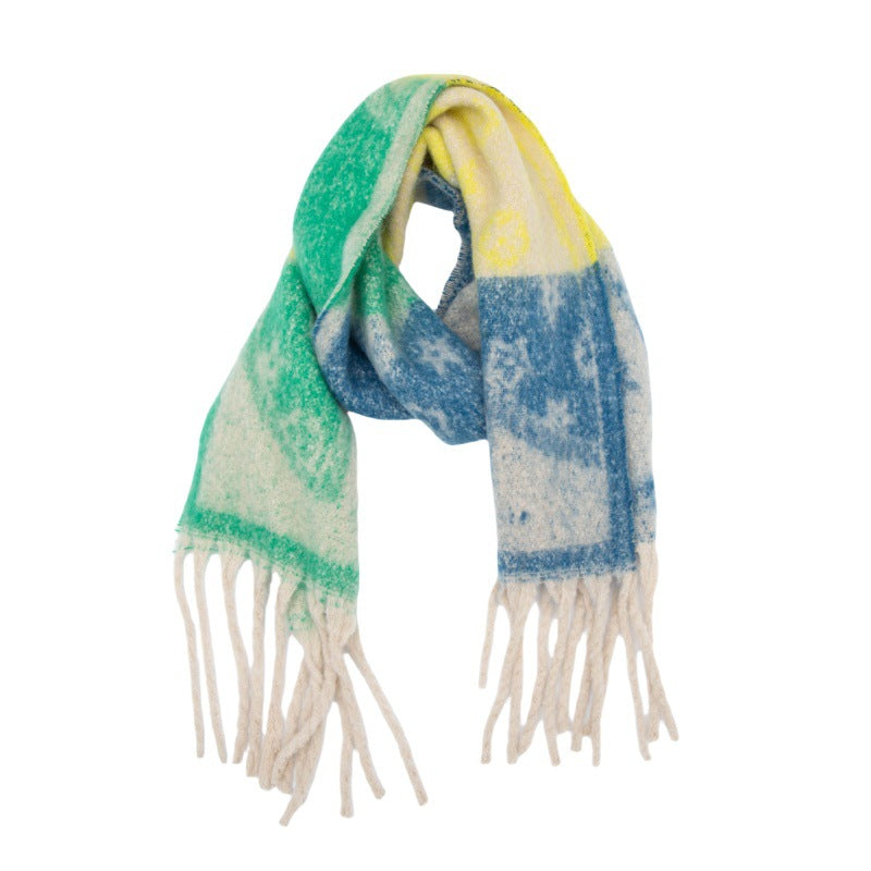 Winter Flower Tassel Thick Warm Scarf