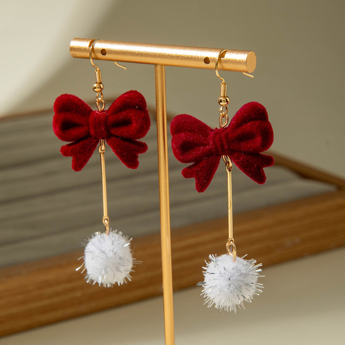 Red Velvet Butterfly Bow Floral Earrings Vintage Pearl Earrings