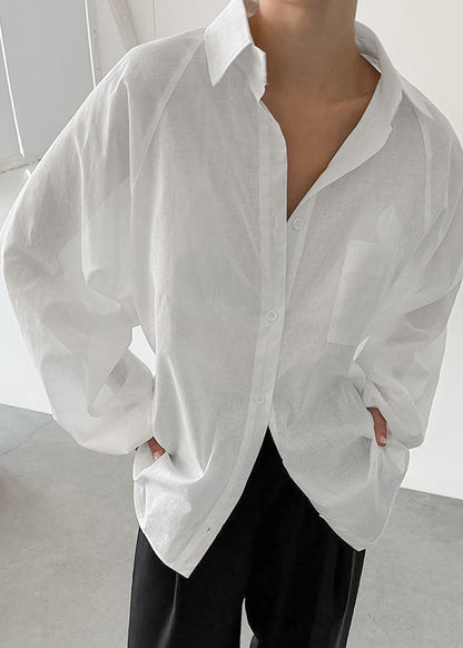 Oversized Cotton Button Up Shirt White Stylish
