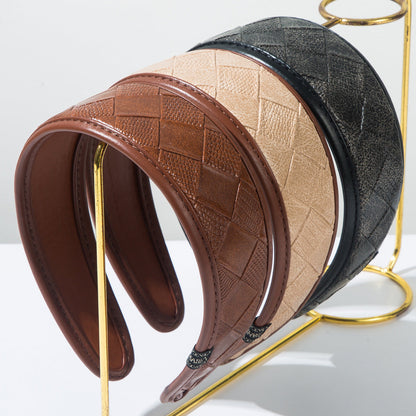 Trendy Wide-Band Leather Check Headband for Fashionistas