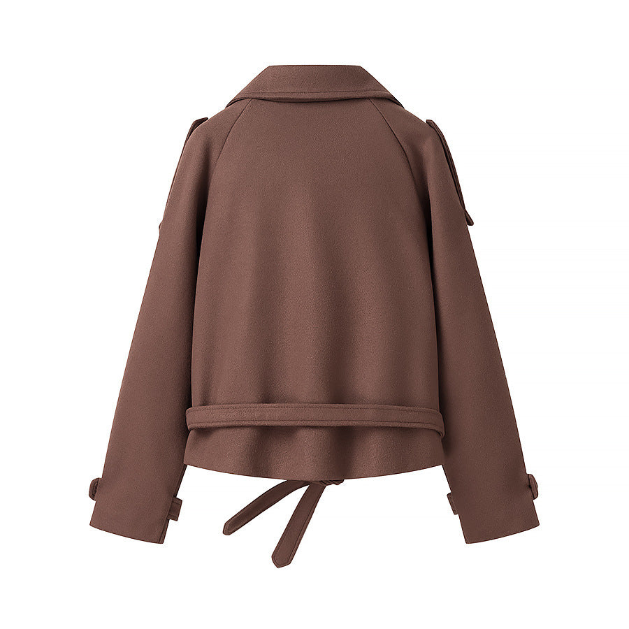 Winter Notch Collar Crop Pea Trench Coat