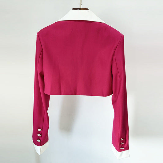 Color Block Crop Blazer And Mini Skirt Set