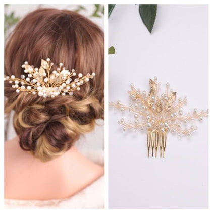 Gold Leaf Crystal Bridal Hair Comb Elegant Headpiece