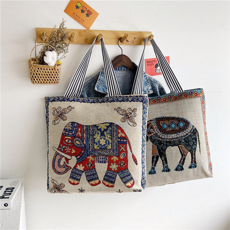 Ethnic Vintage Embroidered Canvas Tote Bag for Women