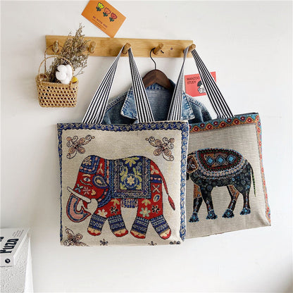 Ethnic Vintage Embroidered Canvas Tote Bag for Women