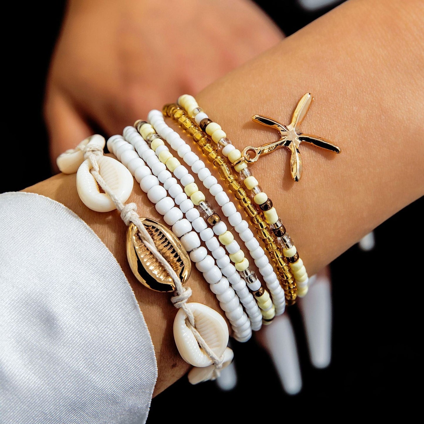 Bohemian Seashell Beaded Anklets Set With Starfish Elements
