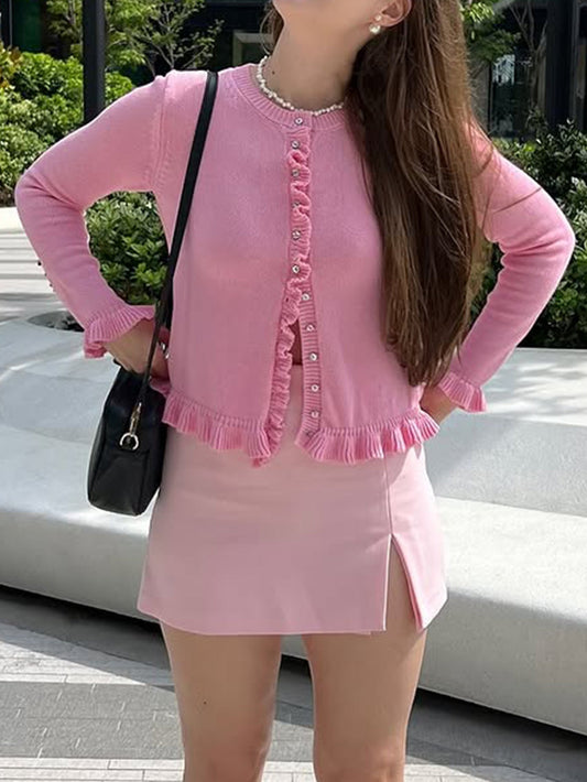 Casual Solid Knit Button Cardigan Sweater for Women