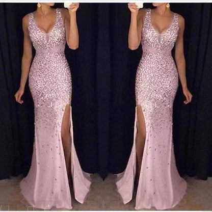New Elegant V-Neck Sequin Maxi Dress