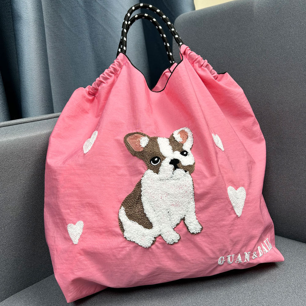 Plush Dog Embroidered Largr Capacity Shopping Bga